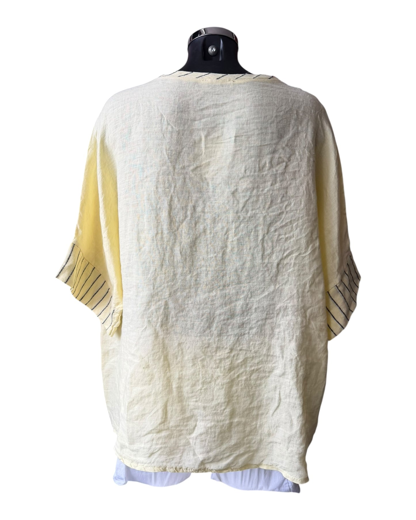 Hilda oversized striped trim linen top - Lemon