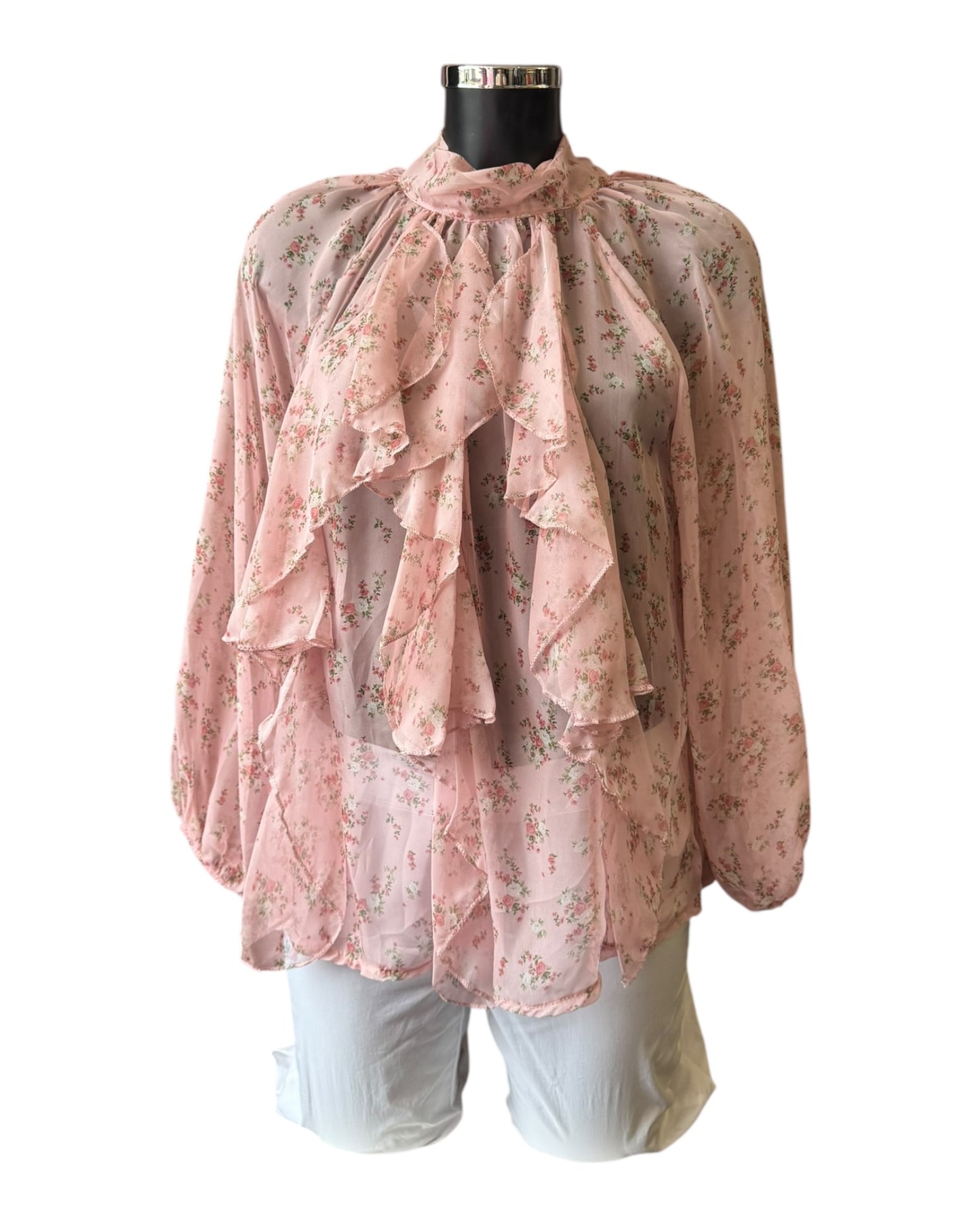 Yara chiffon floral ruffle front blouse - Pink