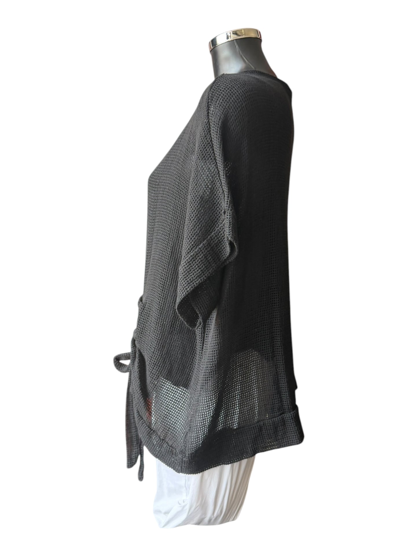 Casey range mesh ruched side top - Black