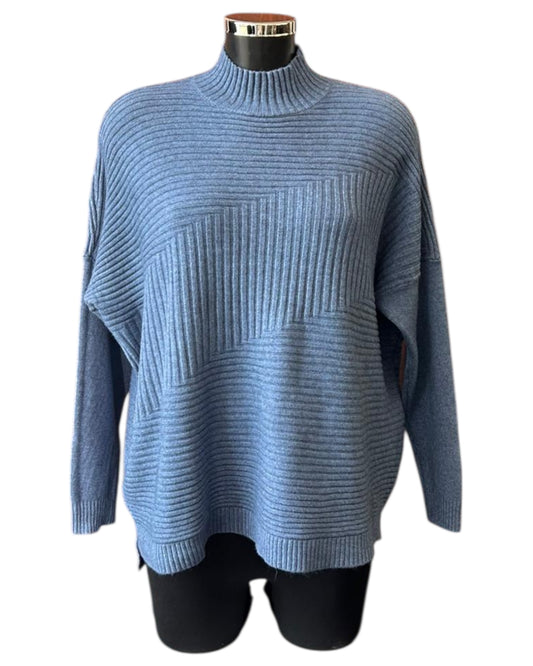 Elsie high neck button shoulder jumper - Denim