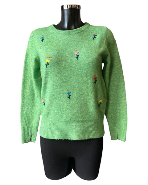 Nina embroidered flower jumper - Green