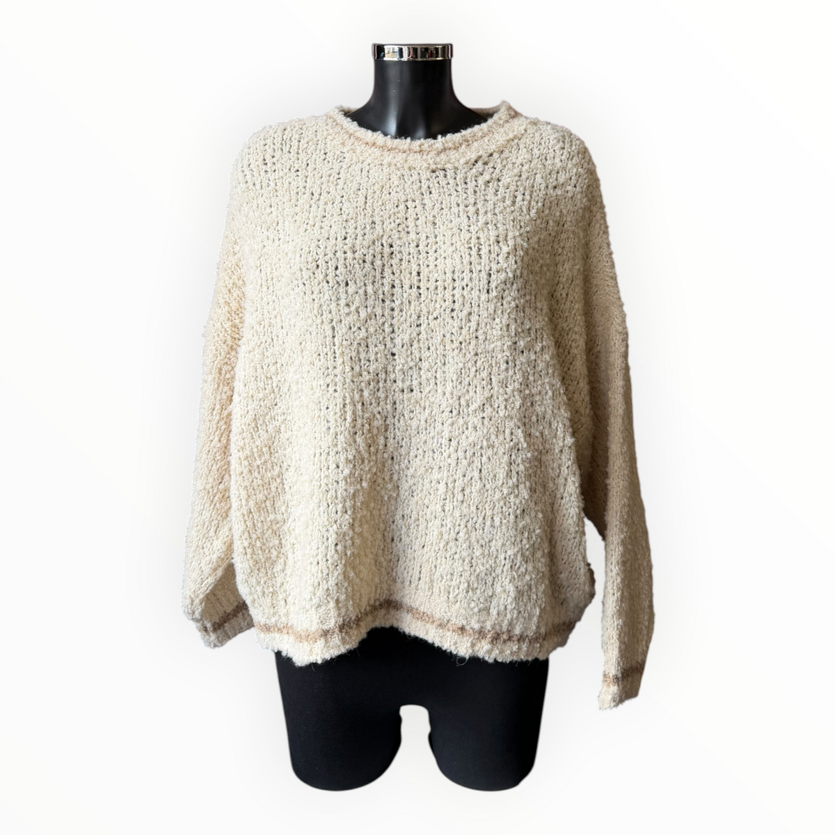 Helena boucle knit contrast stripe jumper - Beige