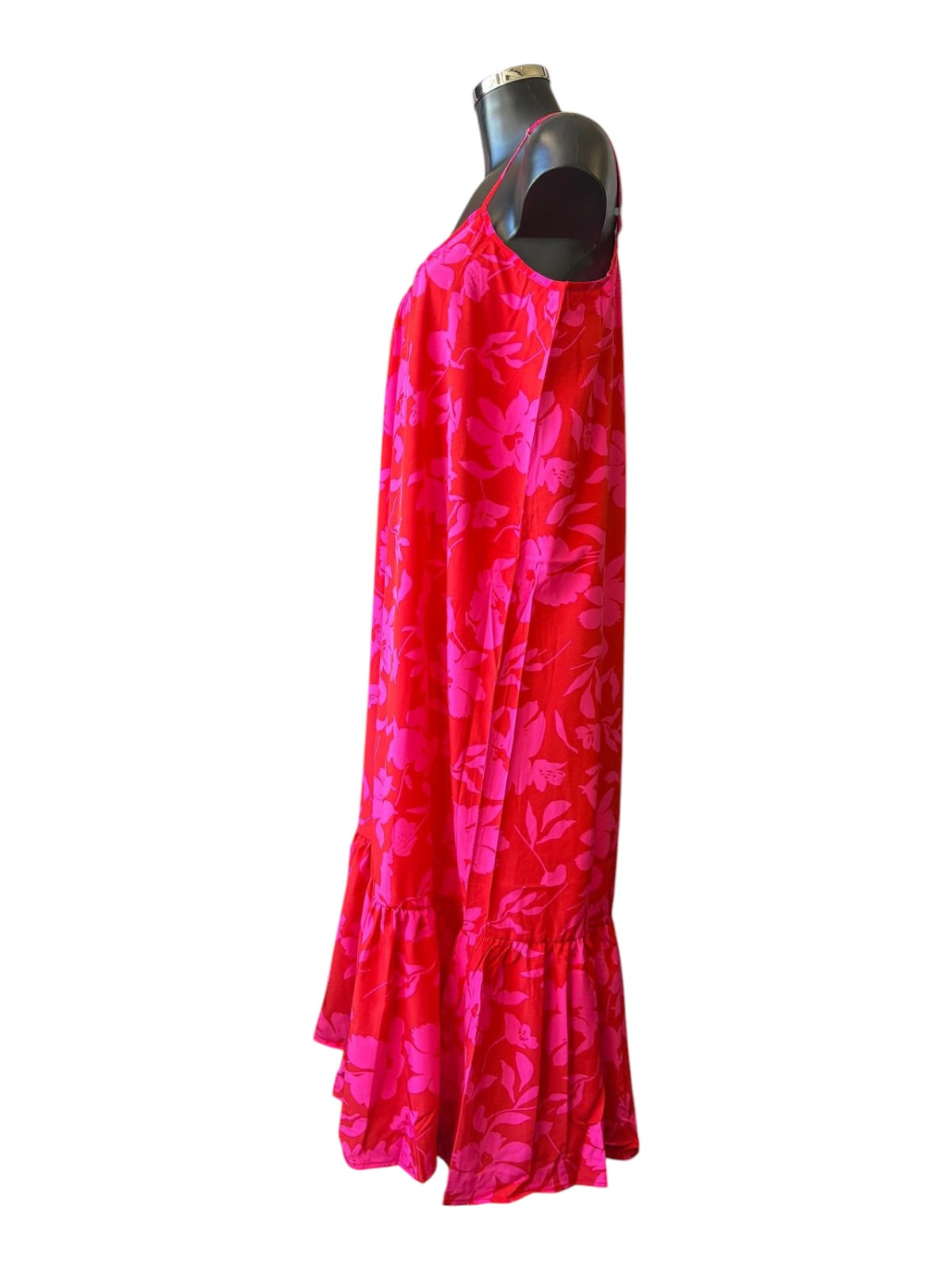 Erica tropical floral midi slip dress red/pink