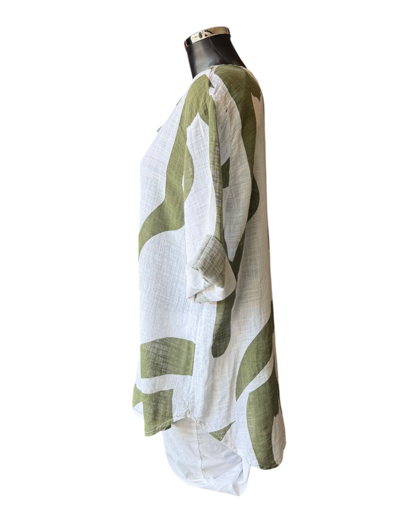 Diana abstract cotton single button top - Khaki