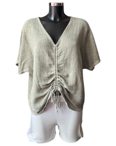Casey range v neck ruched front top - Khaki