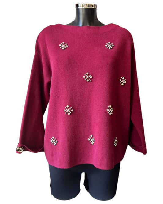 Erin embellished flower jumper - Bordeaux