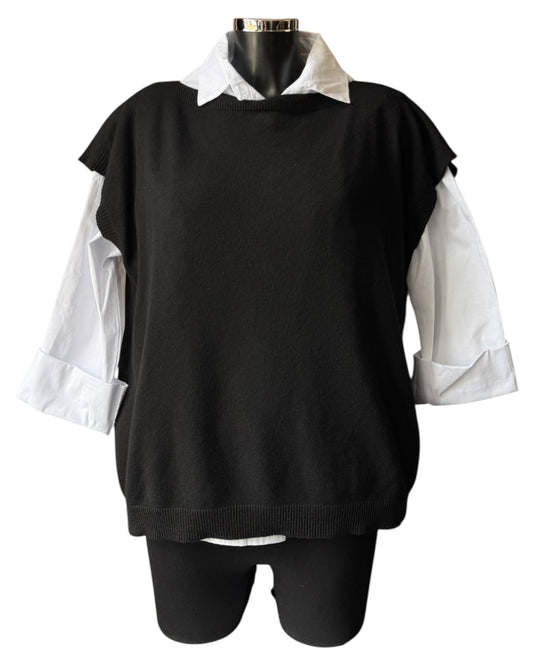 Yasmin 2 piece button back jumper & shirt - Black