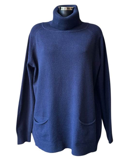 Eleanor soft knit roll neck pocket jumper - Navy