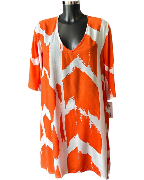 Tara Vao Karen v neck tunic top - Orange/Ecru