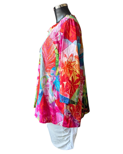Orientique Jozani frill neckline print top