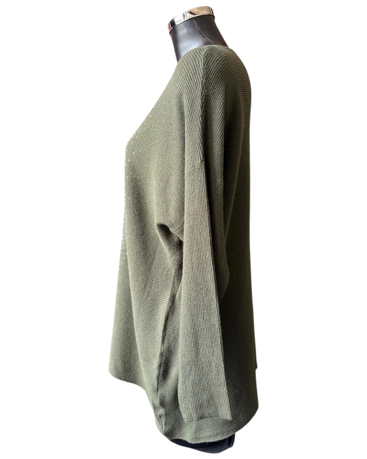 Veronica ribbed sparkle hearts jumper - Khaki