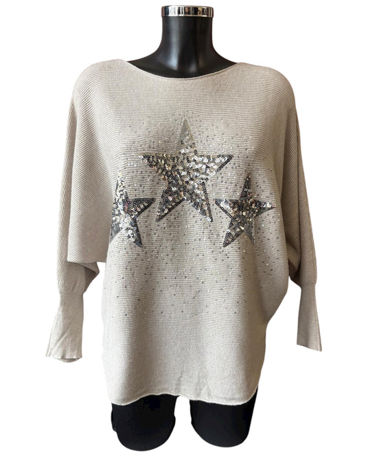 Veronica ribbed sparkle stars jumper - Cream