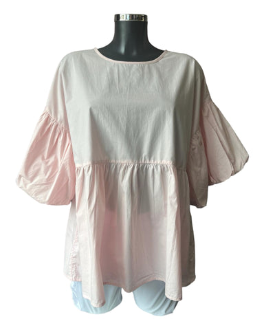 Orientique poplin bubble sleeve smock  top - Strawberry Cream