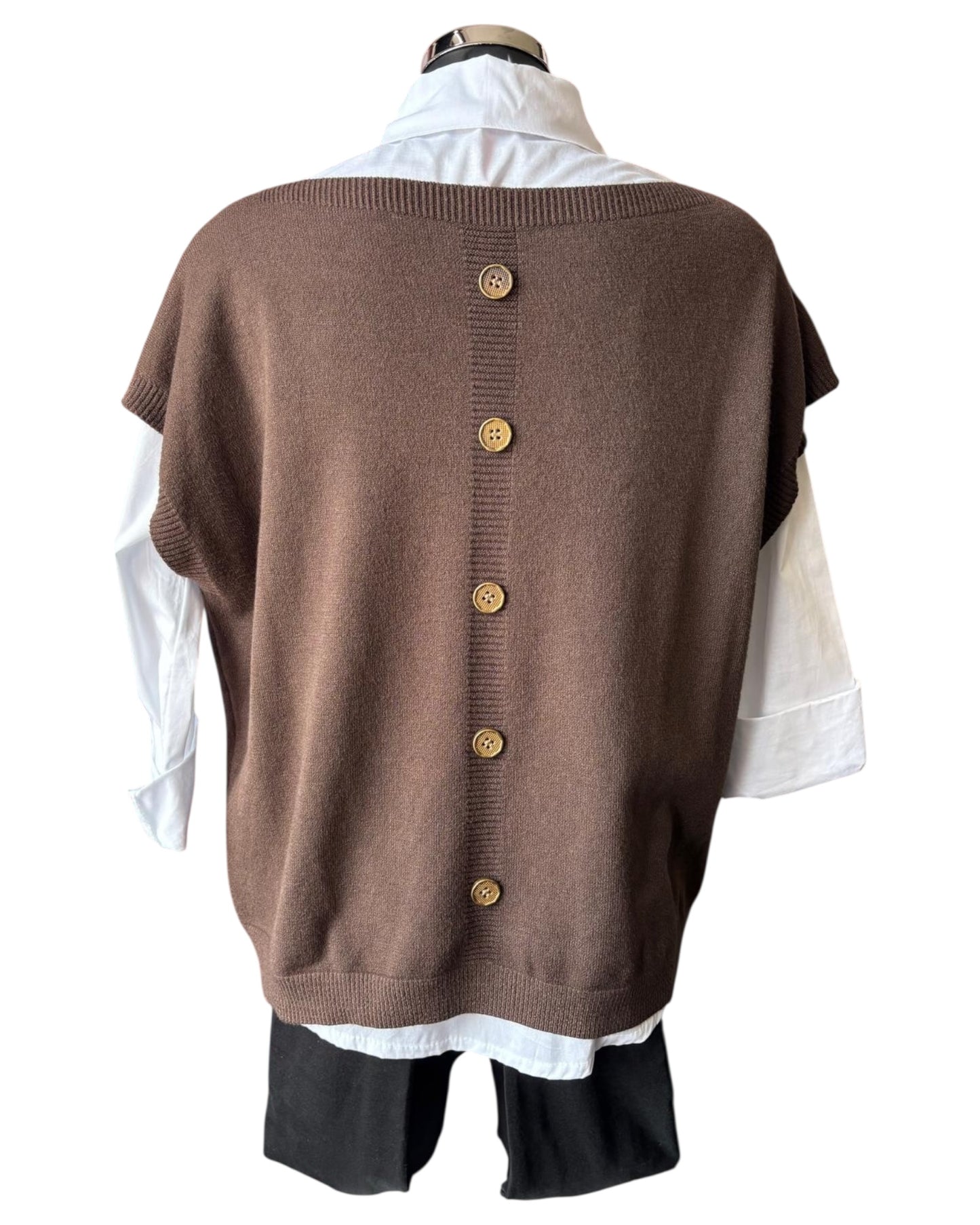Yasmin 2 piece button back jumper & shirt  - chocolate