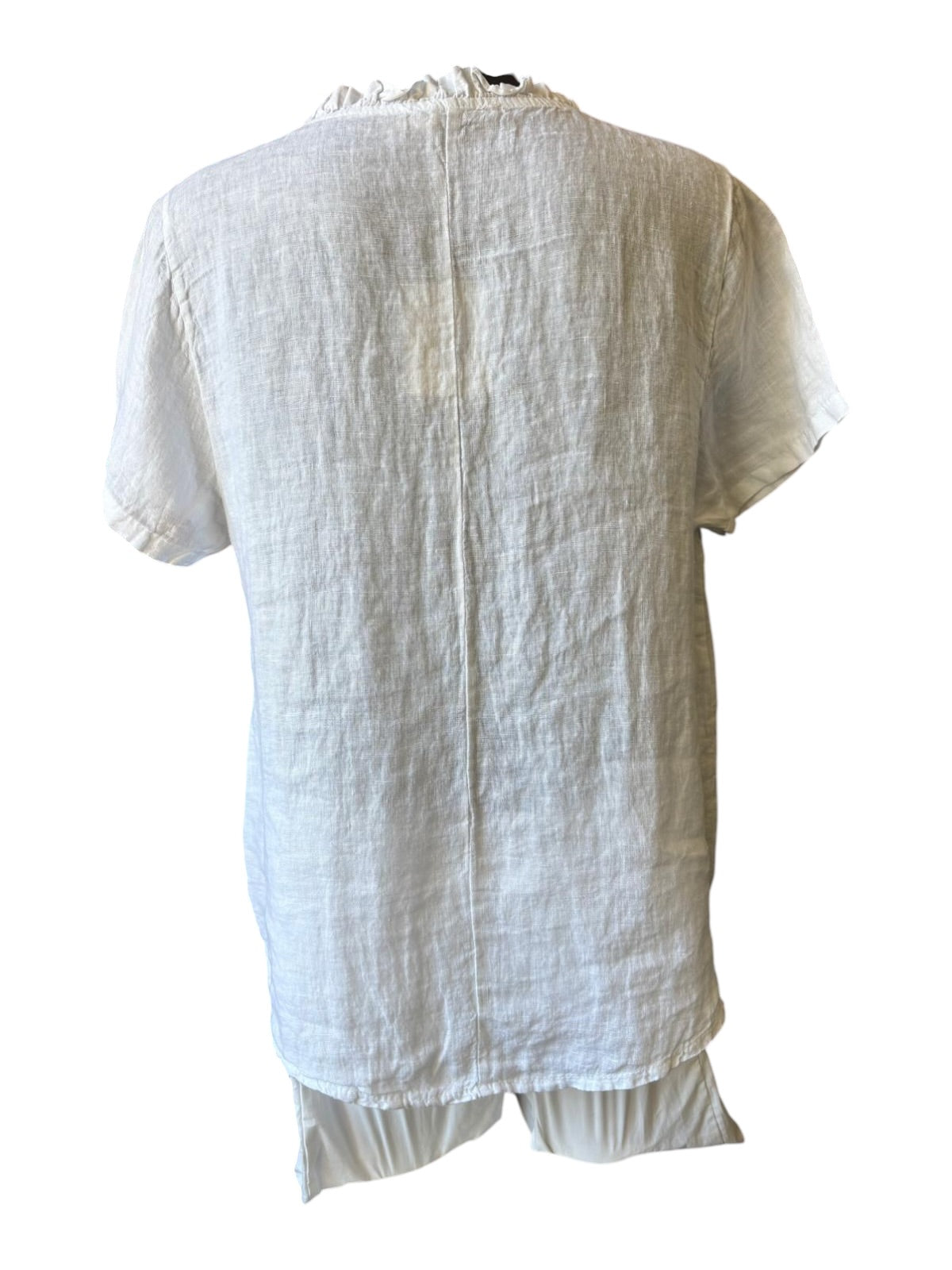 Lisa v neck white embroidered circles linen top