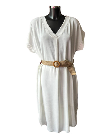 Lucy v neck dress and belt - Ivory