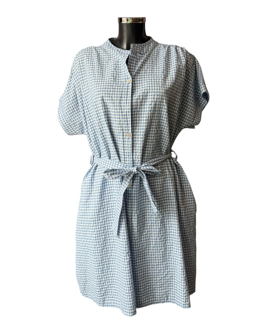 Gia gingham check short shirt dress - blue