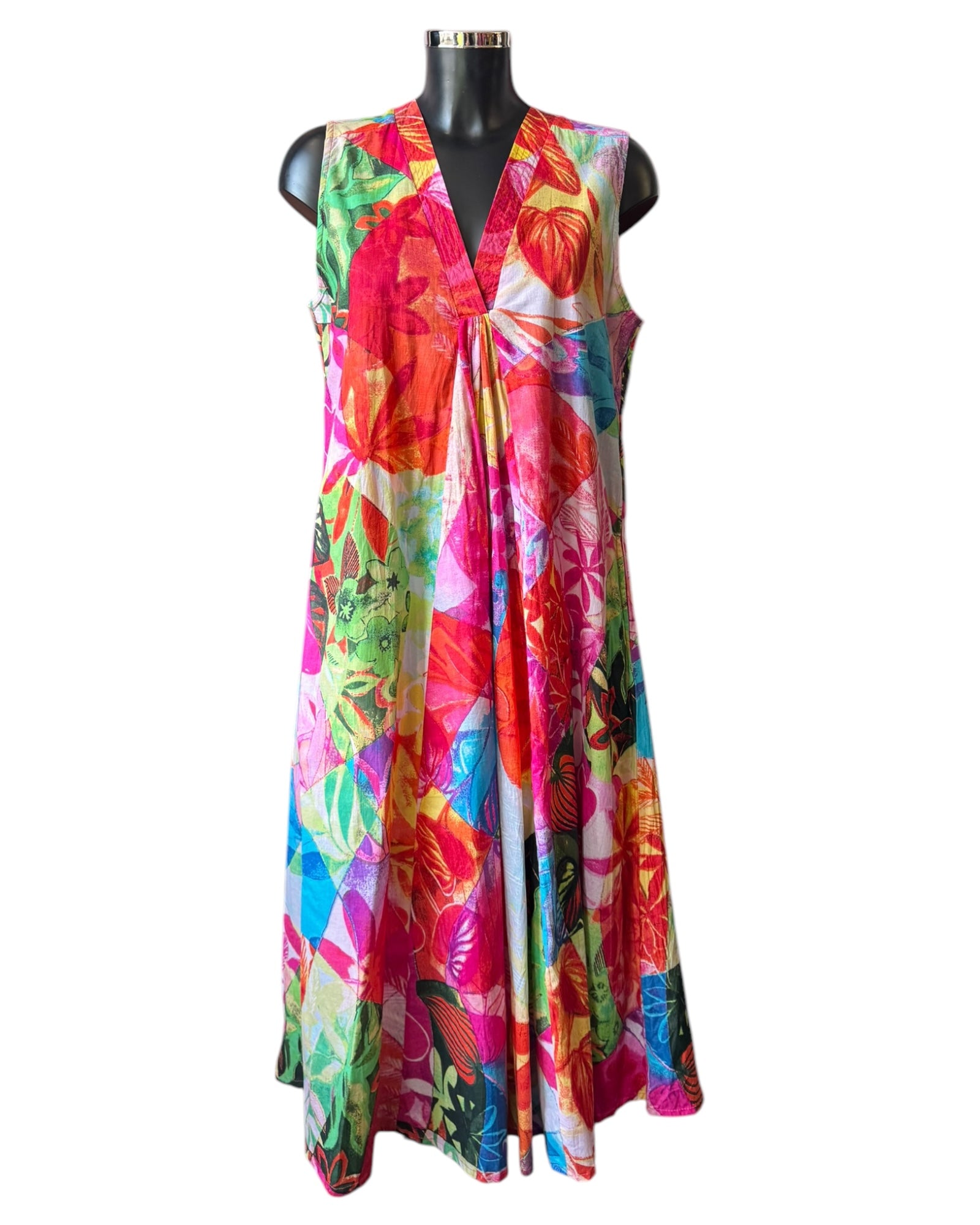 Orientique Jozani v neck gathered print dress