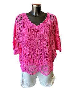Bridgette 2 piece v neck crochet top - cerise
