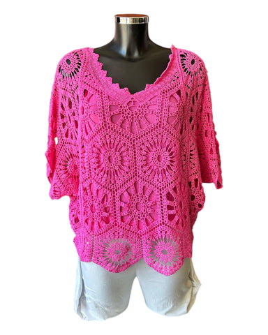 Bridgette 2 piece v neck crochet top - cerise