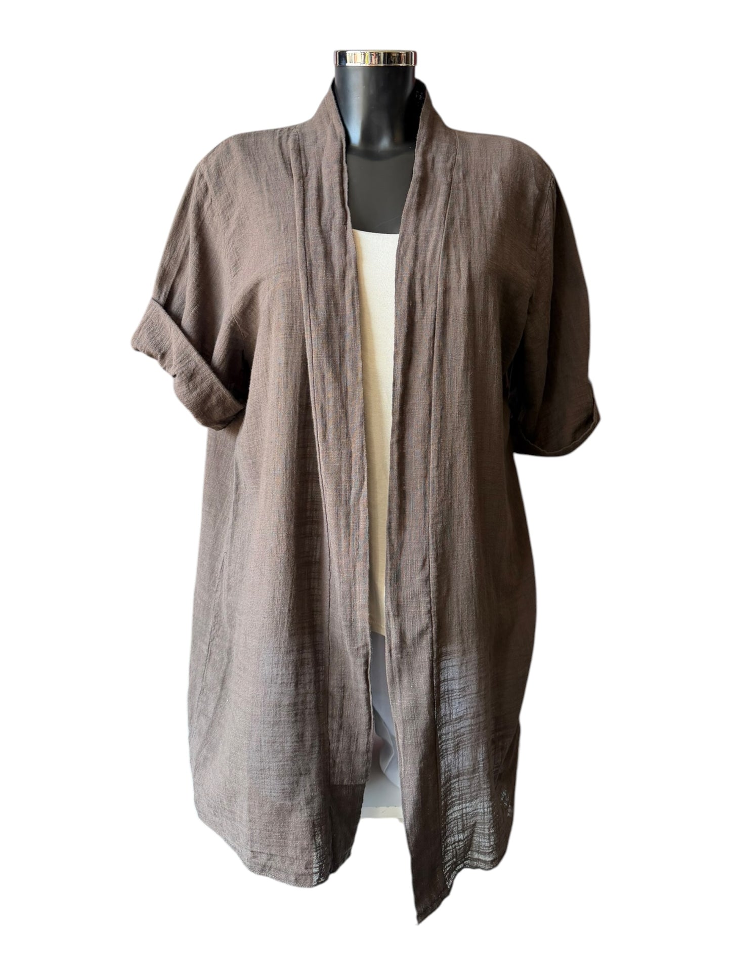 Callie longline soft cotton kimono - Chocolate
