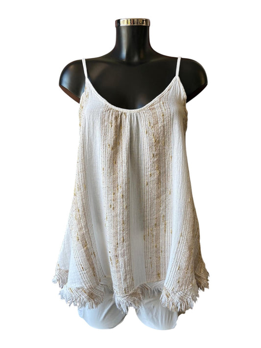 Caprice range linen and cotton gold thread strappy vest top