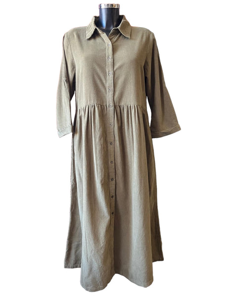 Orientique long collared cord dress - Olive