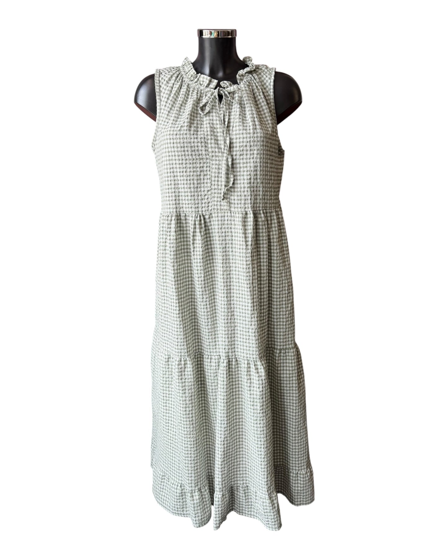 Gia gingham check tie neck dress - Khaki