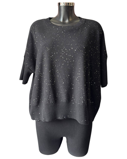 Eva sparkle knit half sleeve jumper - Black