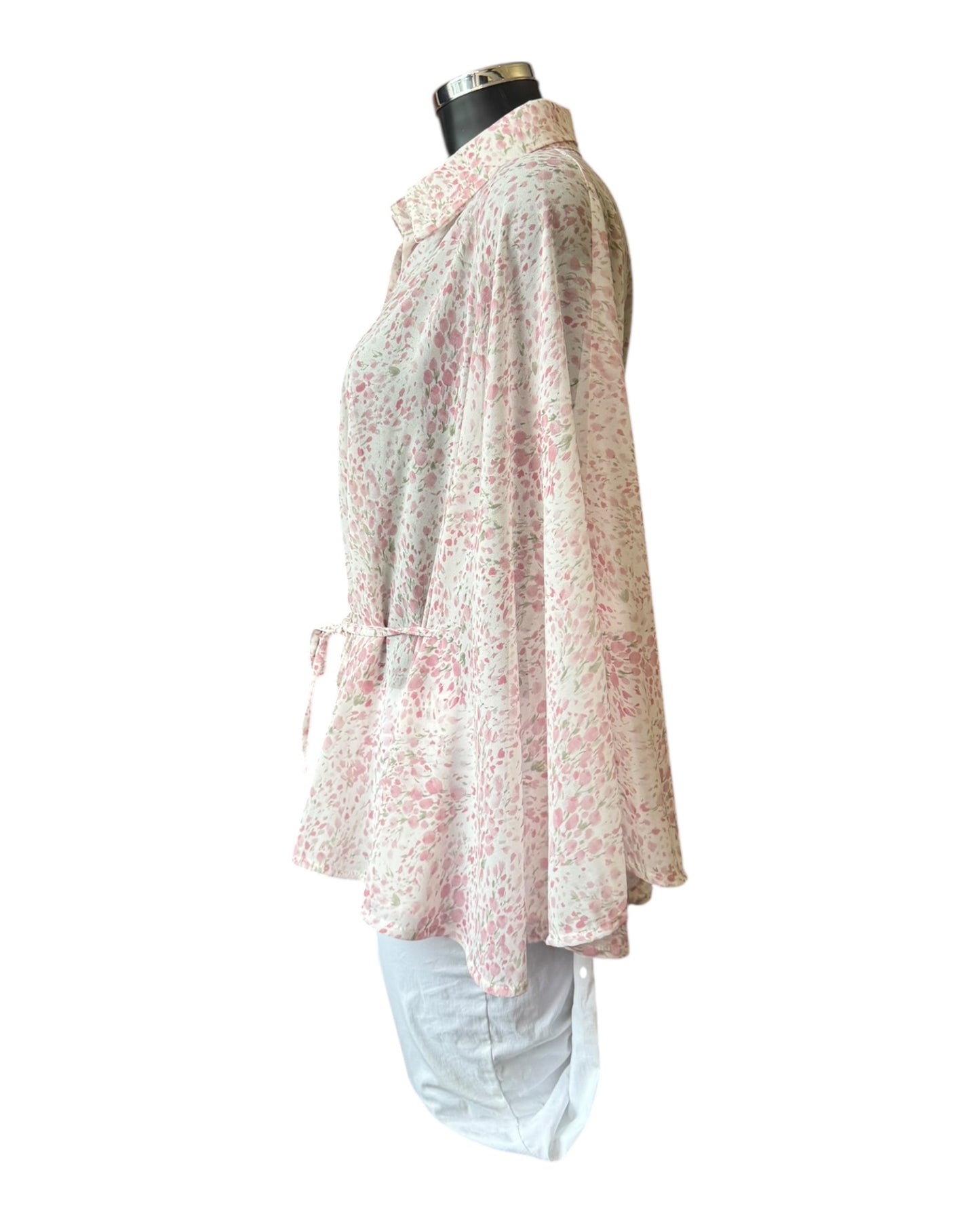 Larissa tie waist floral poncho top - Pink mix