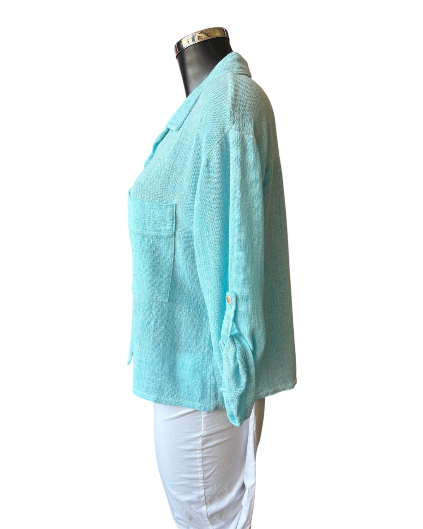 Casey range short roll sleeve shirt - Aqua