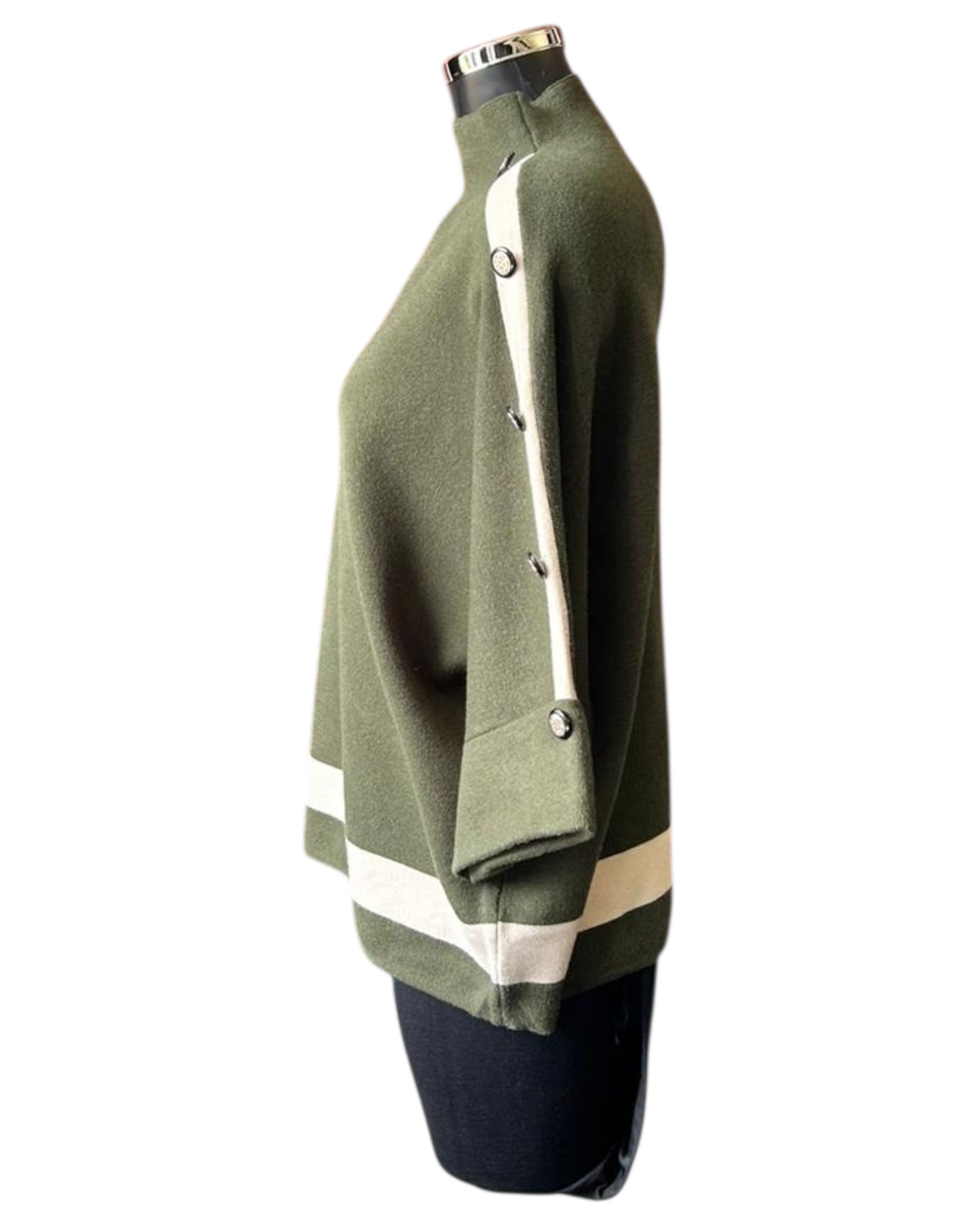 Audrey contrast seam button shoulder jumper - khaki