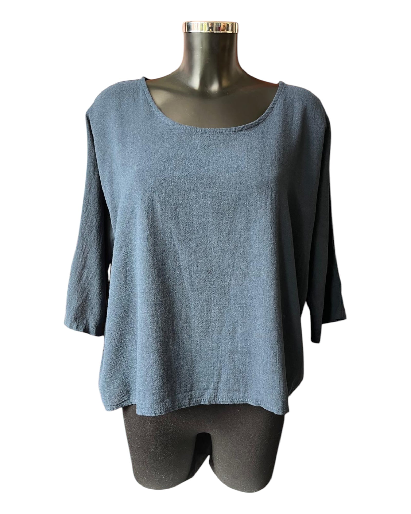 Mia cotton linen mix top - Navy