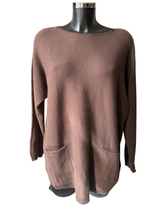 Belinda bow back pocket jumper - Chocolate