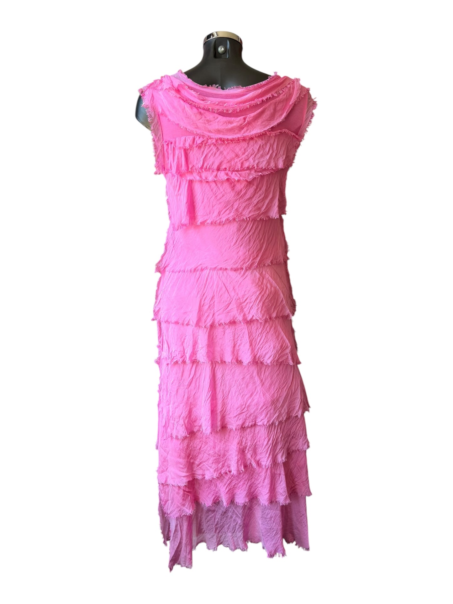 Sasha silk range shredded layers dress   - Candy pink