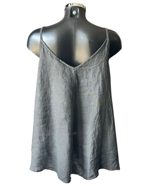 Lola linen range strappy swing vest top - Charcoal