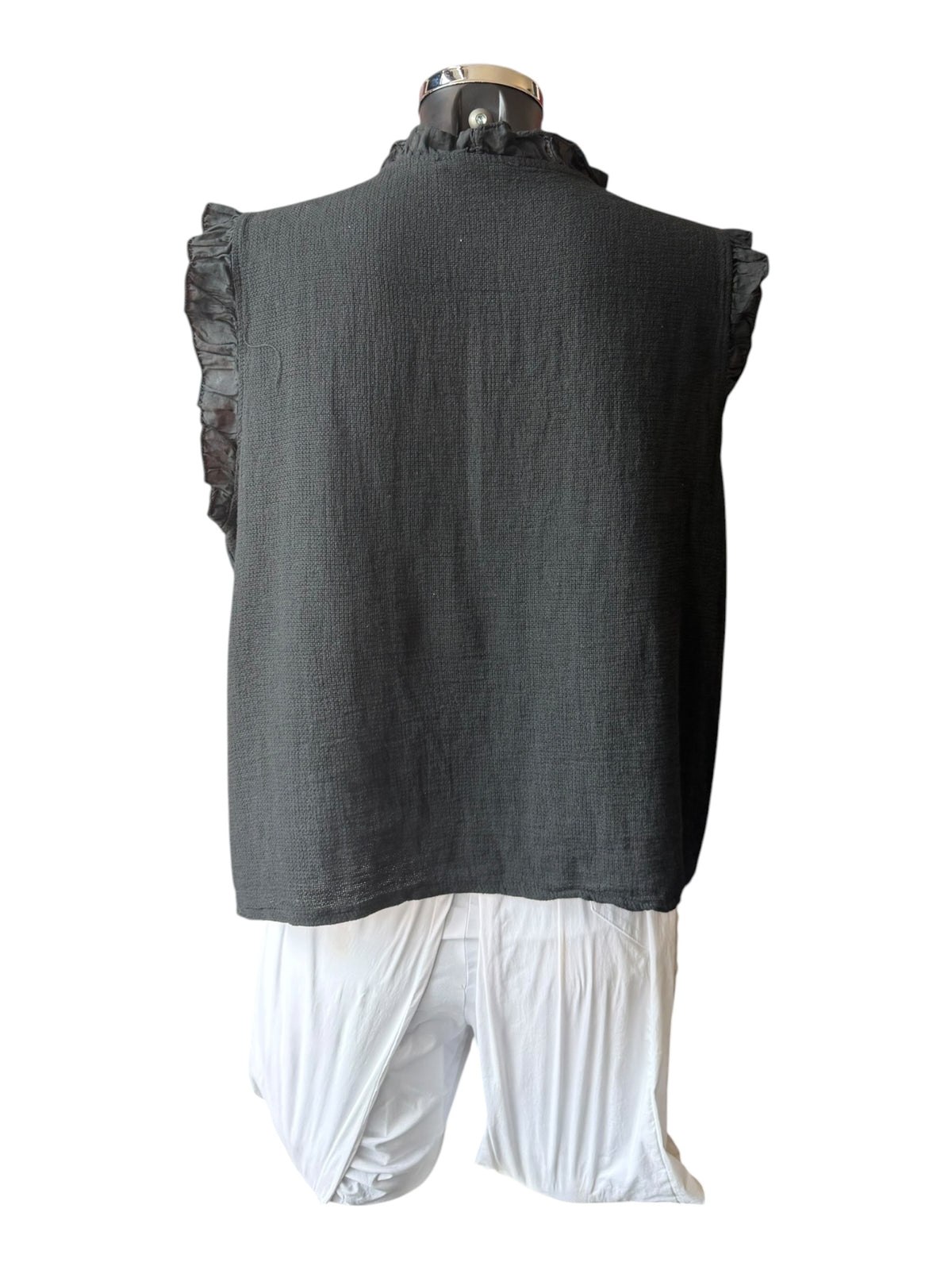 Casey range frill trim waistcoat top - Black