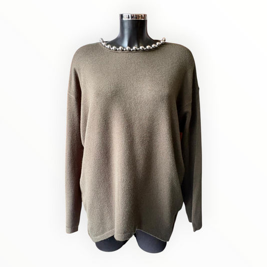 Fallon oversized pearl neck jumper - Khaki