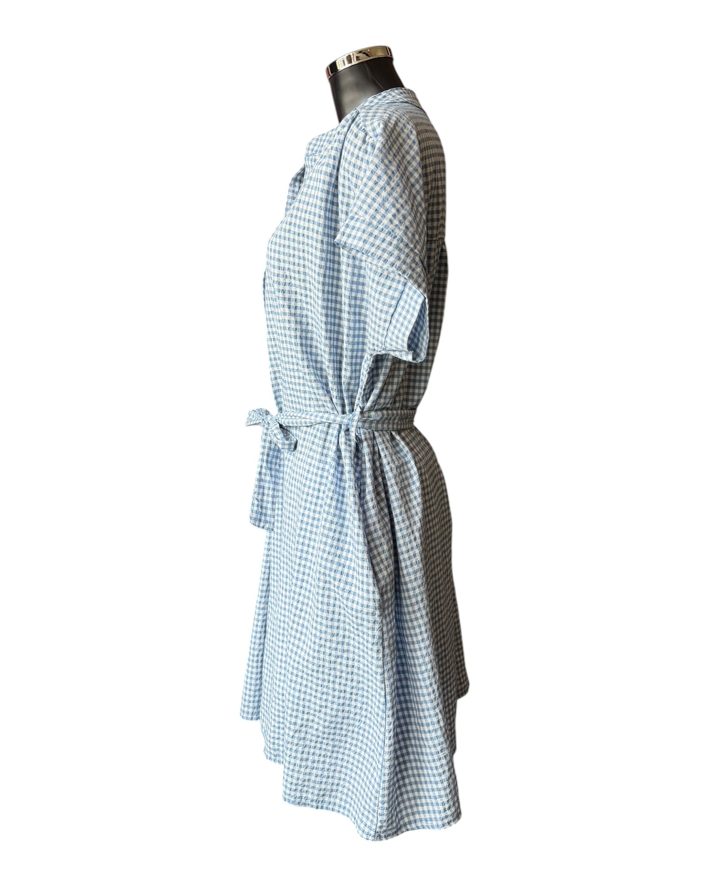 Gia gingham check short shirt dress - blue