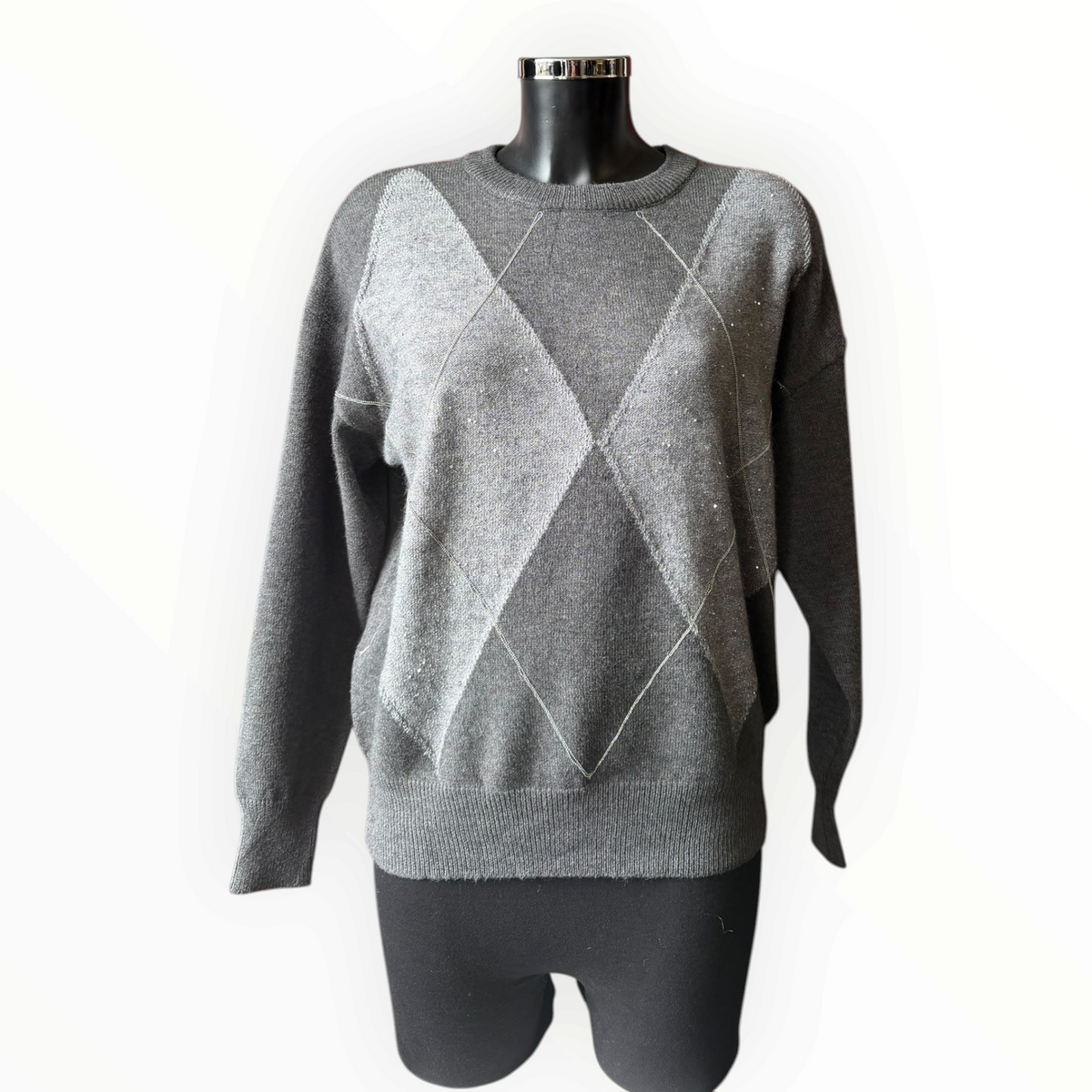 Emmy sparkle argyle long sleeve jumper- Grey