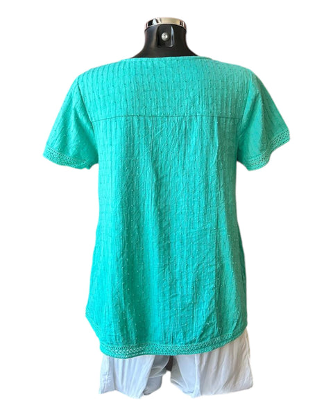 Orientique broderie cotton top - Aqua