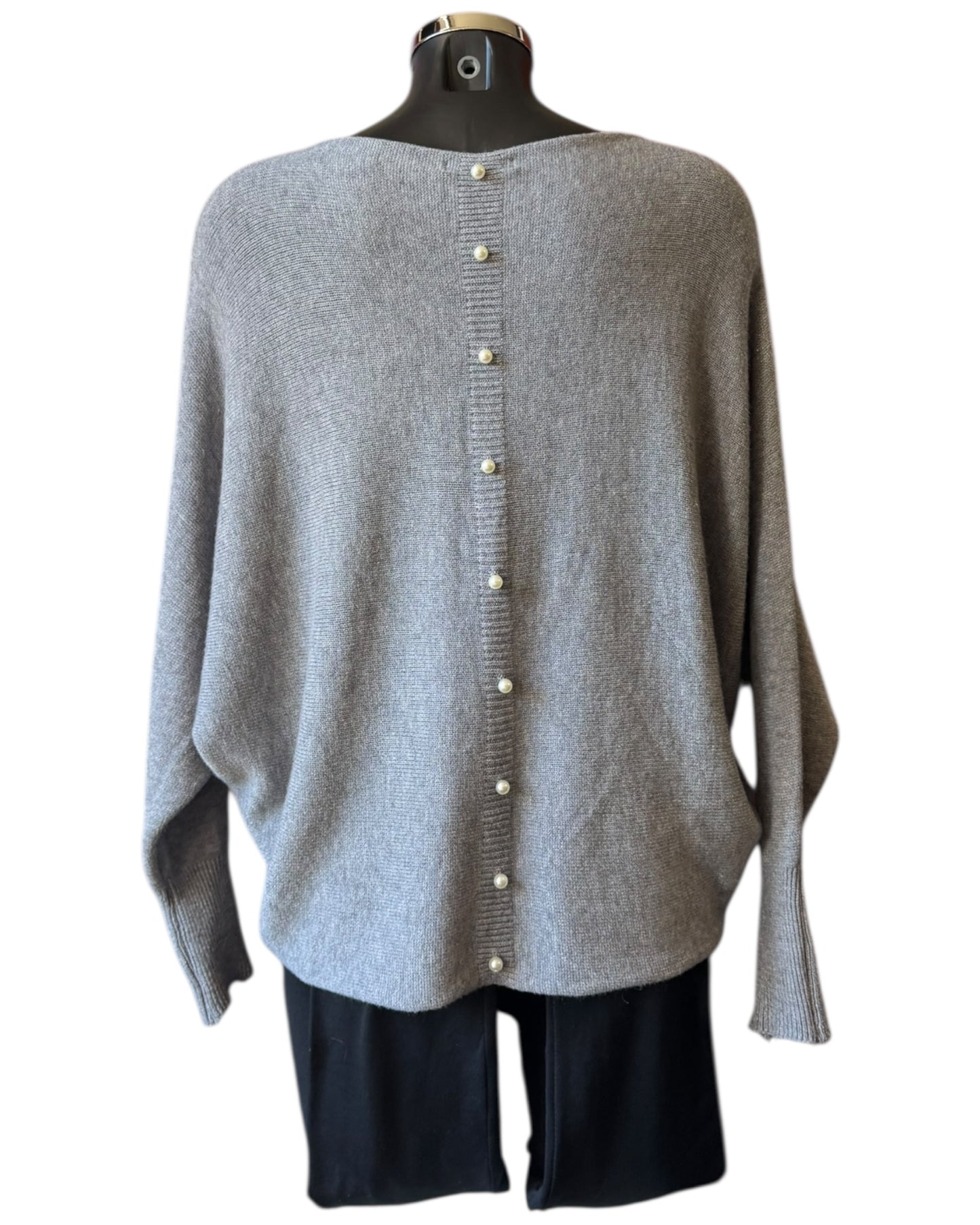 Cassie pearl back batwing jumper - Grey