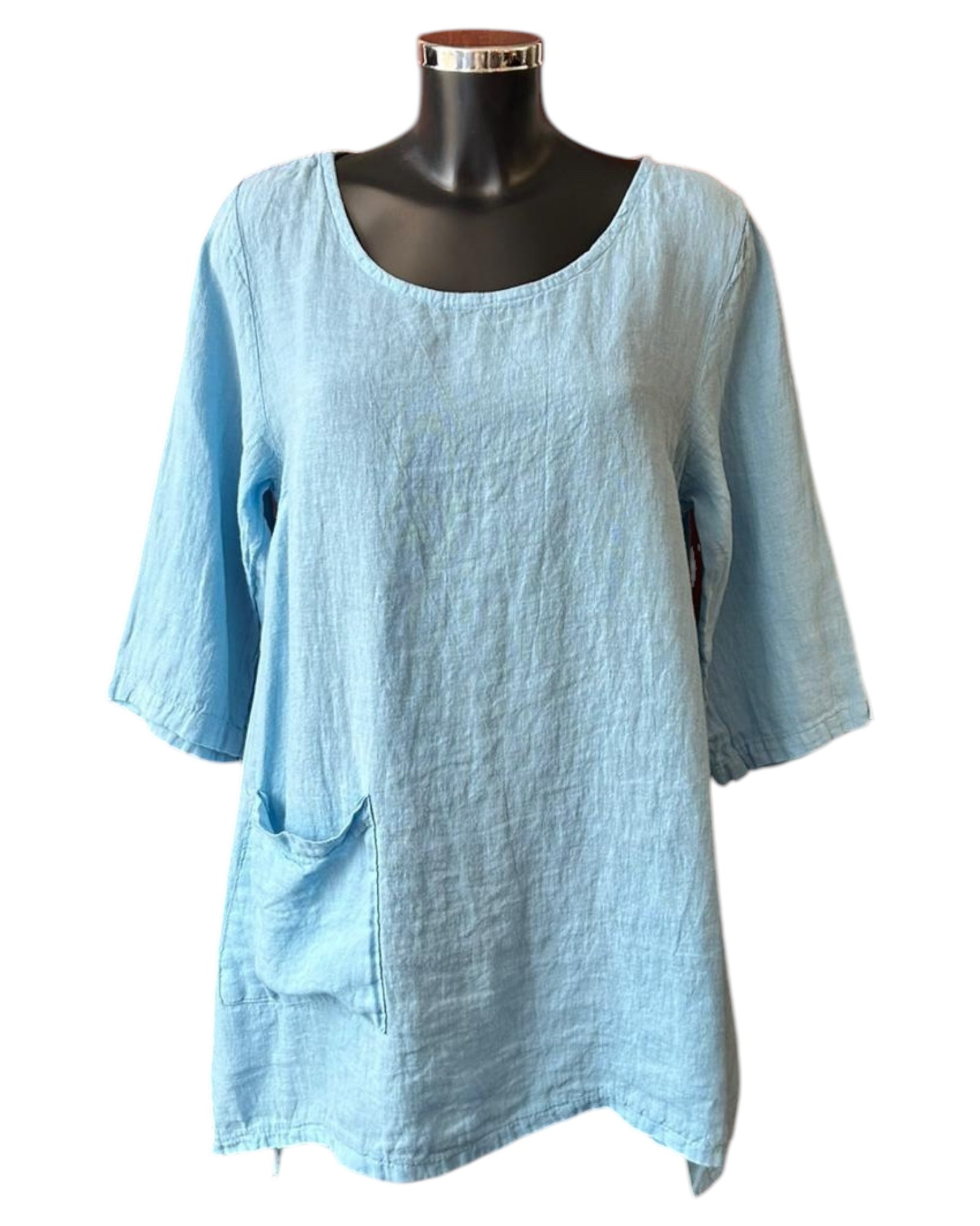 Roxy one pocket linen tunic top - Pale blue