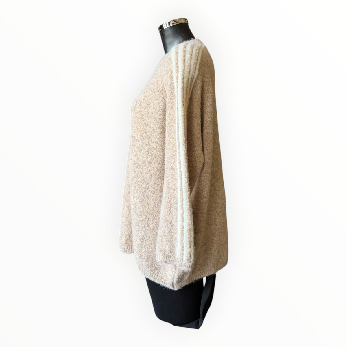 Ada striped arm soft knit jumper - Beige
