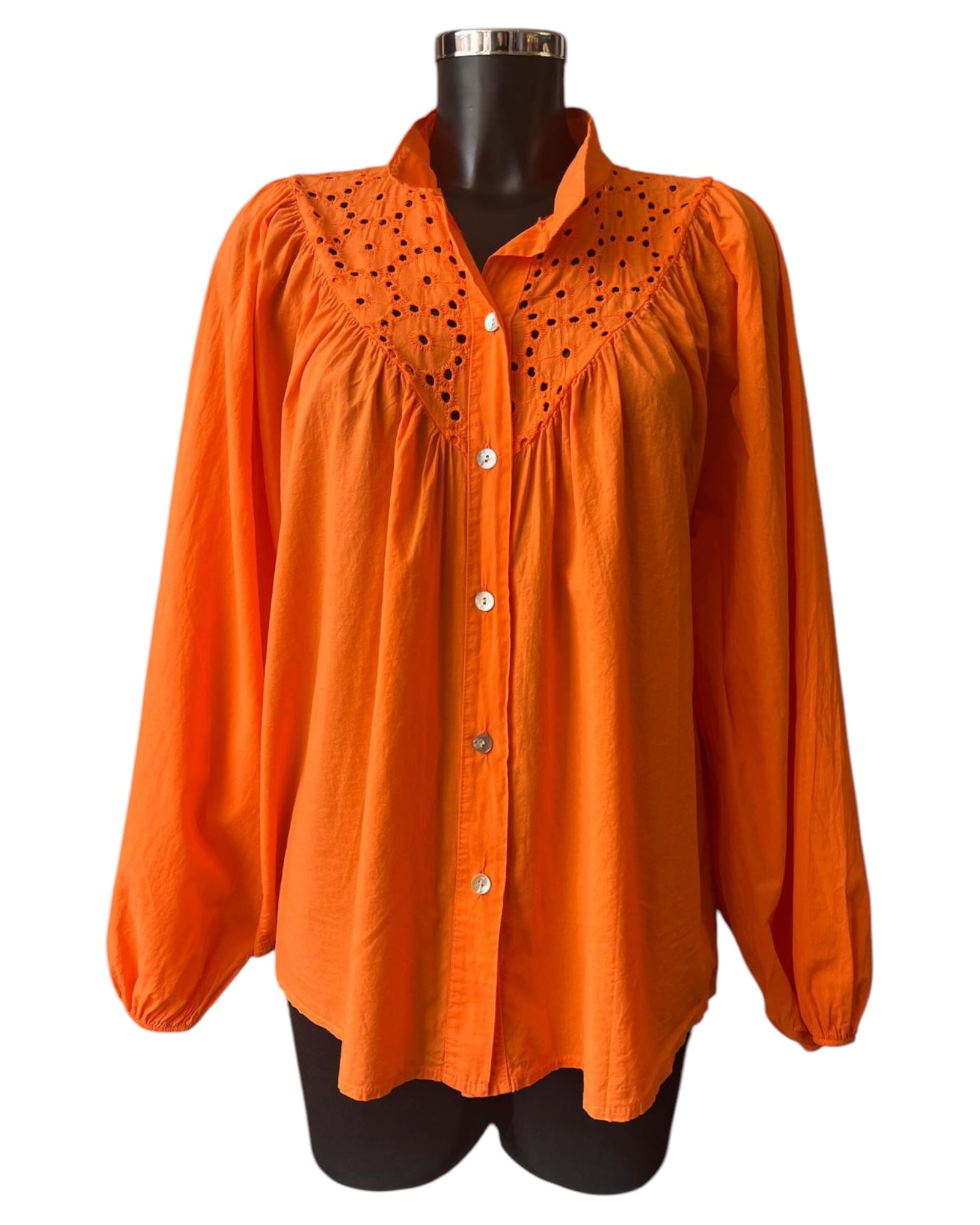 Harriet cotton broderie anglais detail blouse - Orange