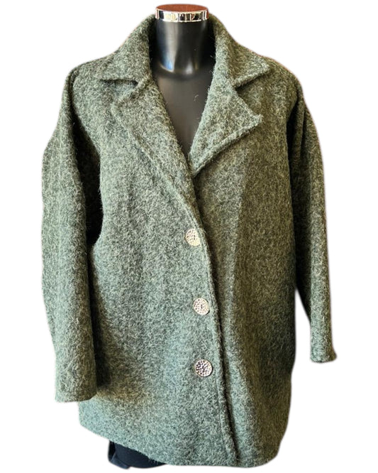 Margot oversized gold button coat - khaki