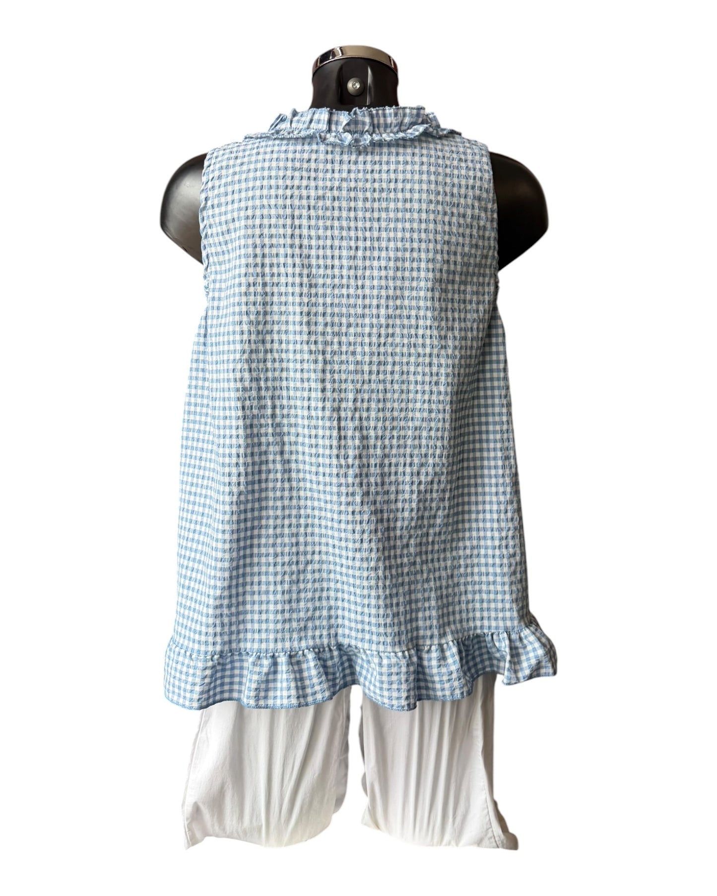 Gia gingham check sleeveless top - blue