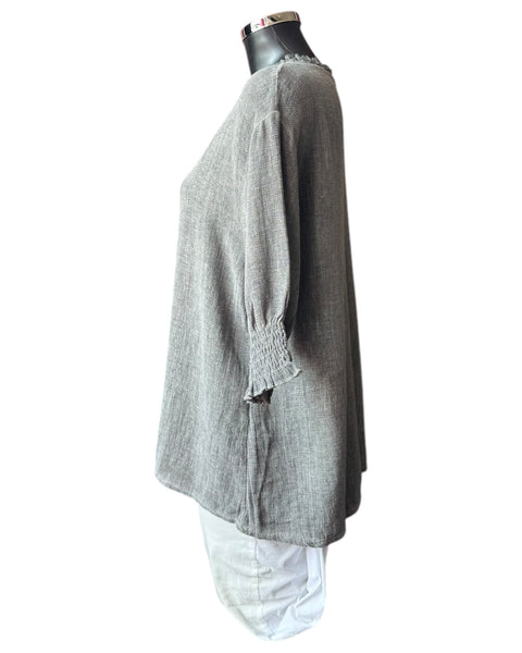 Casey range v neck shirred sleeve top - Grey