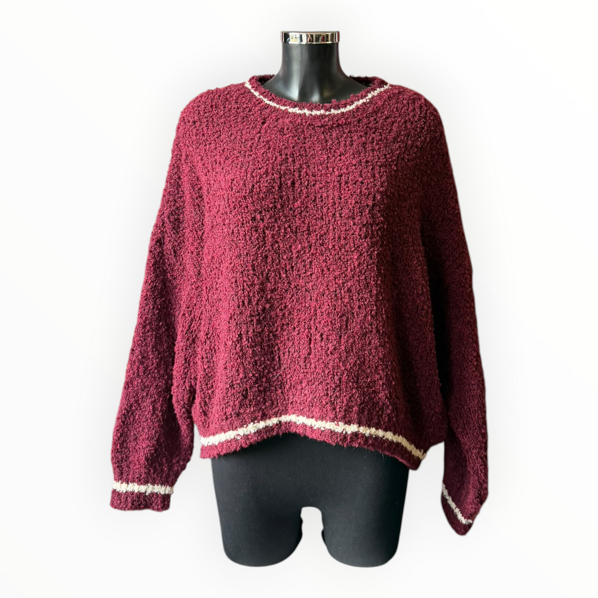 Helena boucle knit contrast stripe jumper - Wine