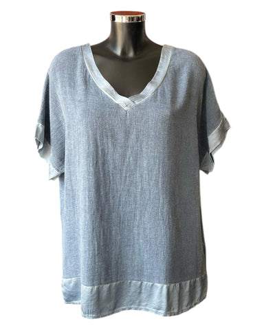 Casey range v neck satin trim top - Navy